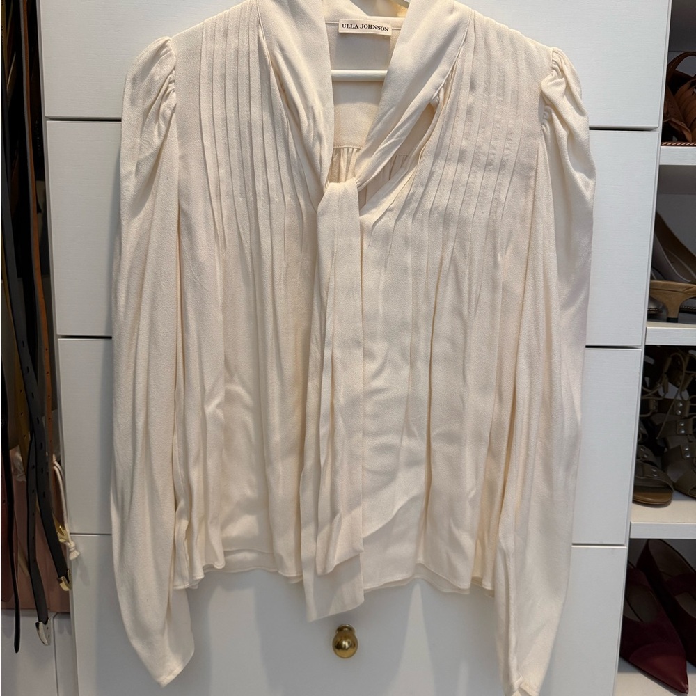 Ulla Johnson Cream Pleated Long Sleeve Blouse